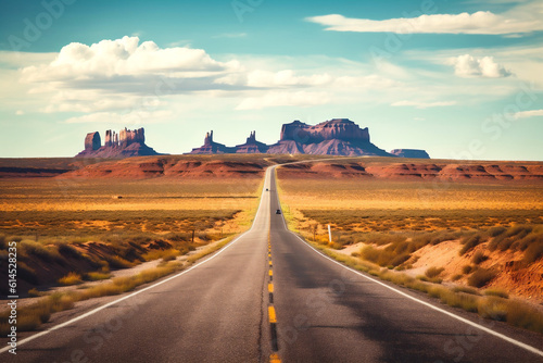 Travel trip through the state of Arizona, Monument Valley. Generative Ai content.