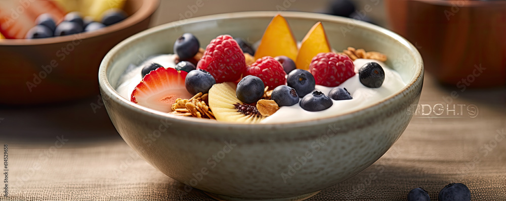 Cereals in the bowl with yogurt. generative ai Cereals in the bowl with yogurt. generative ai