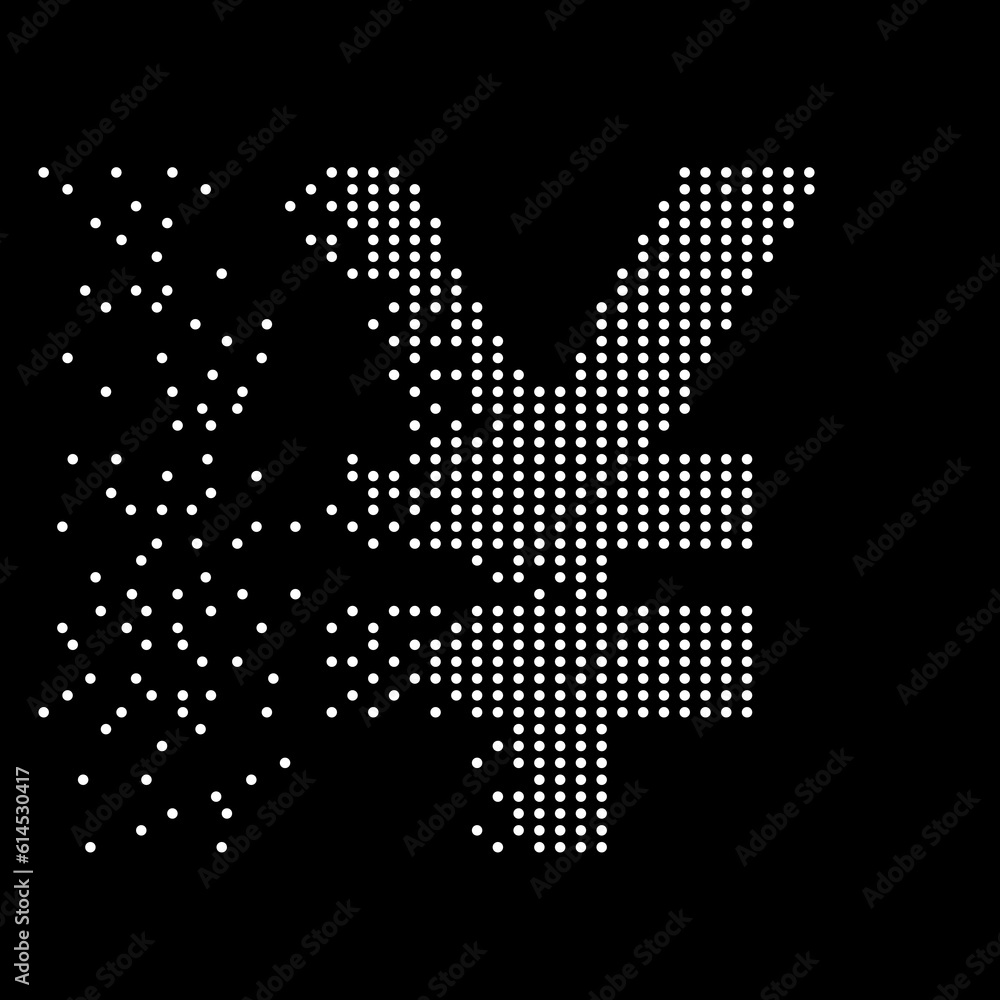 Chinese yuan of dots with an explosion, halftone style. Vector illustration Chinese yuan of dots with an explosion, halftone style. Vector illustration