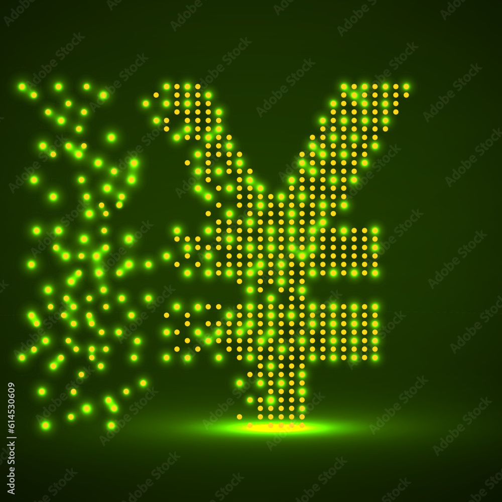 Chinese yuan of dots with an explosion, halftone style. Vector illustration Chinese yuan of dots with an explosion, halftone style. Vector illustration