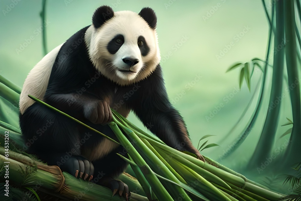Obraz premium panda eating bamboo