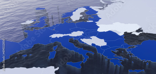 Foto 3D Rendered Map of Europe with NATO members in blue and non-NATO members in grey