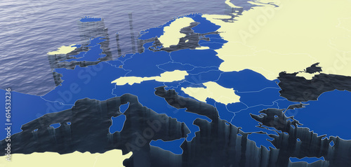 Tableau sur toile 3D Rendered Map of Europe with NATO members in blue and non-NATO members in yellow