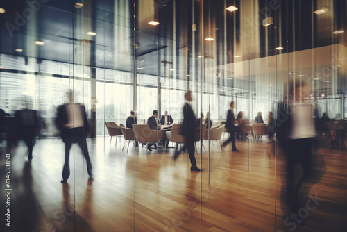 Silhouettes of business people meeting in conference hall. Businessmen teamwork planning strategy in office. Created with Generative AI