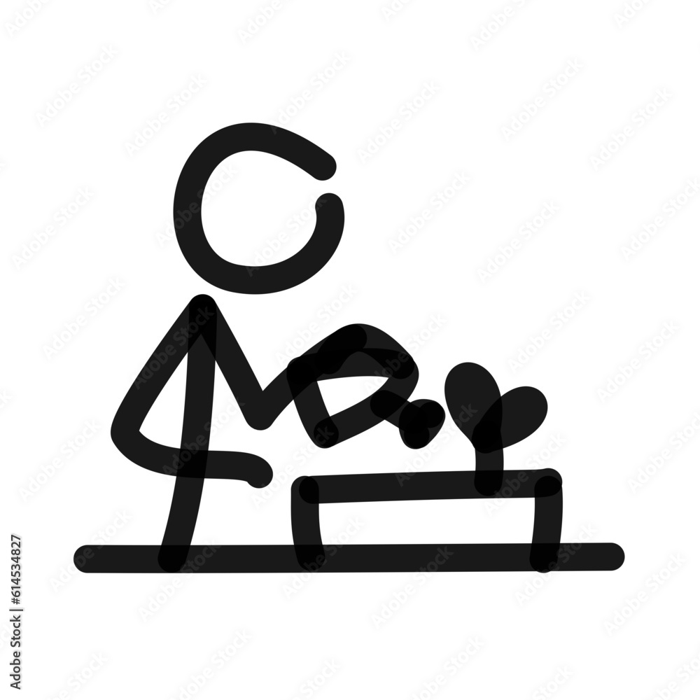 stick figure watering plant on windowsill simple line art doodle stick figure watering plant on windowsill simple line art doodle