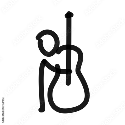 upright bass player cute mini drawing line art doodle