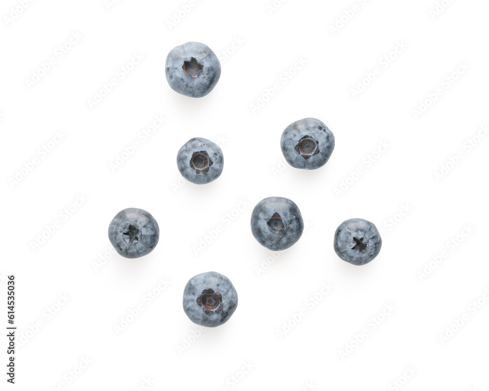 Top view fresh blueberries isolated on white background