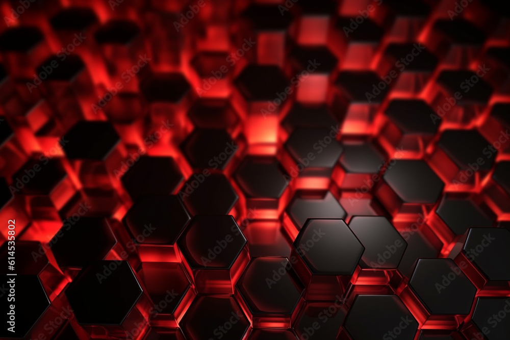 Abstract background formed from red hexagons , Glass red Pattern, Geometric Crystals, Abstract