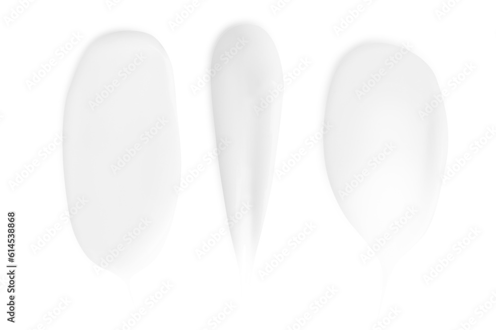A set of different strokes of white cream on a blank background. PNG A set of different strokes of white cream on a blank background. PNG