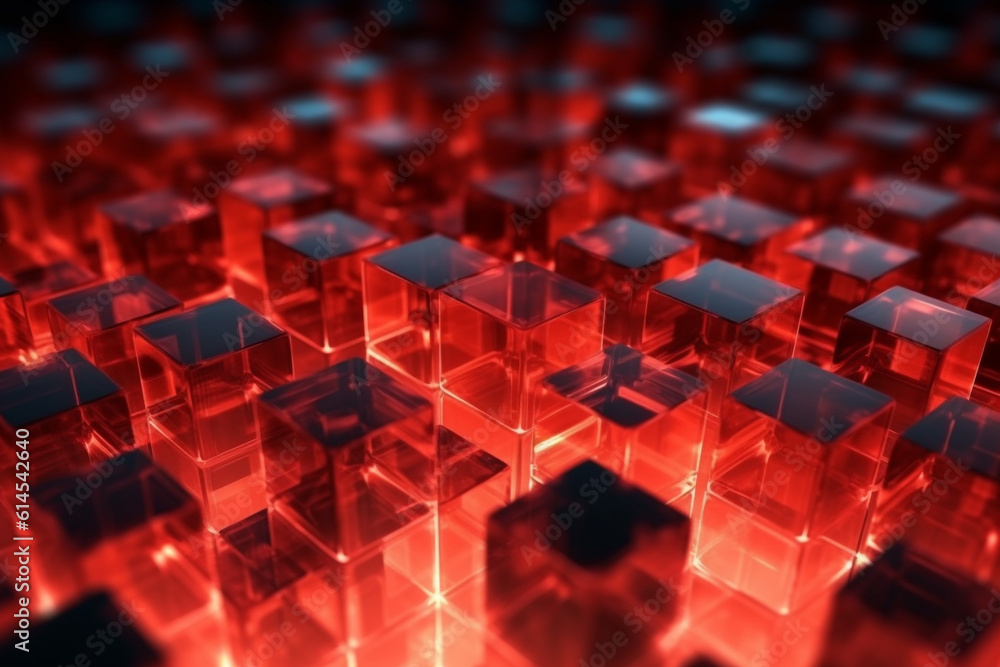 Obraz premium Cubes Background, red Glass Cube Pattern, Geometric 3d Crystals, Abstract
