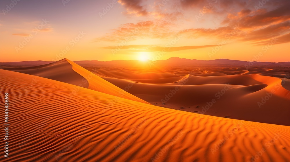 Sunrise in the Desert with Golden Sky