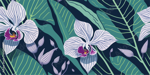 Tropical Elegance  Orchid Flowers and Luxurious Patterns
