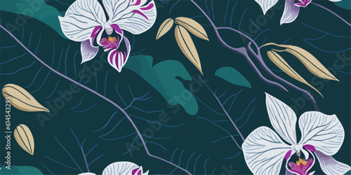 Fototapeta Naklejka Na Ścianę i Meble -  Floral Harmony: Orchid Patterns in Perfect Tropical Symmetry