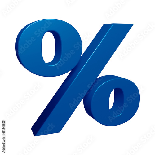 Blue percent symbol or icon design in 3d rendering 