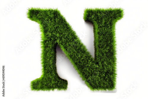 A letter n with grass on a white background, eco text effect, isolated letter with grass effect high quality
