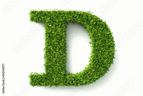 A letter d with grass on a white background, eco text effect, isolated letter with grass effect high quality