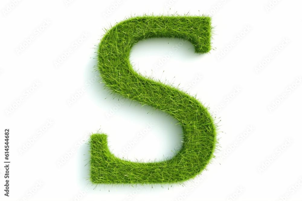 A letter s with grass on a white background, eco text effect, isolated letter with grass effect high quality A letter s with grass on a white background, eco text effect, isolated letter with grass effect high quality