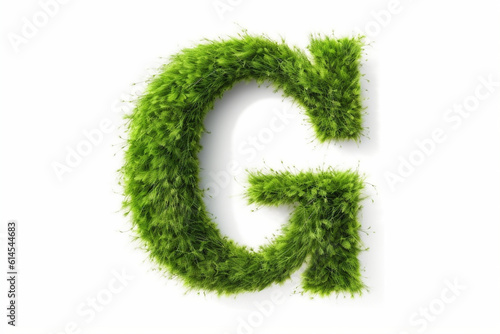 A letter g with grass on a white background, eco text effect, isolated letter with grass effect high quality