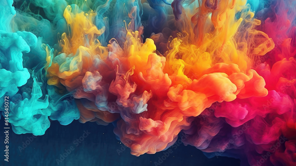 a colorful powder under water ink splash wallpaper, ai generated image
