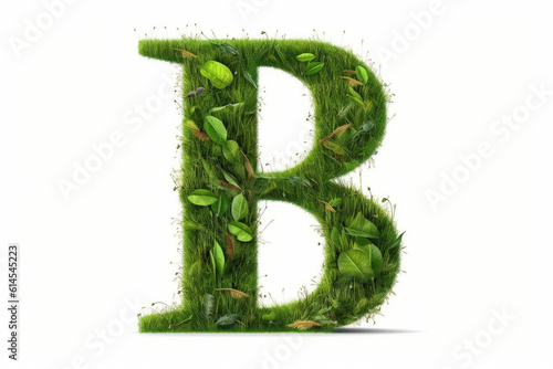 A letter b with grass on a white background, eco text effect, isolated letter with grass effect high quality