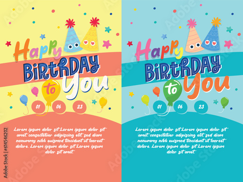 Lovely birthday cards design with party cabs, balloons and typography design. boy and girl design templet