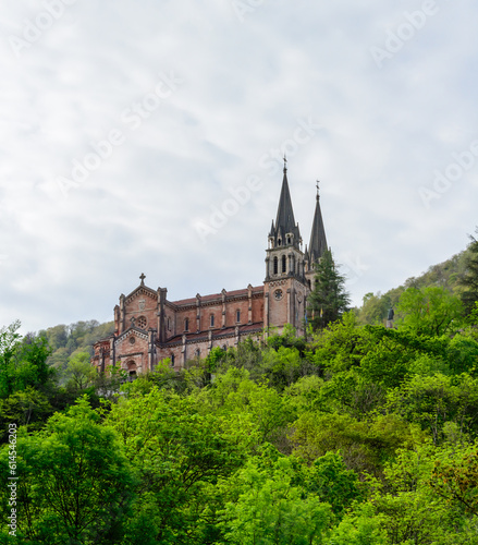 View on Basilica de Santa Maria la Real de Covadonga  Asturias  North of Spain
