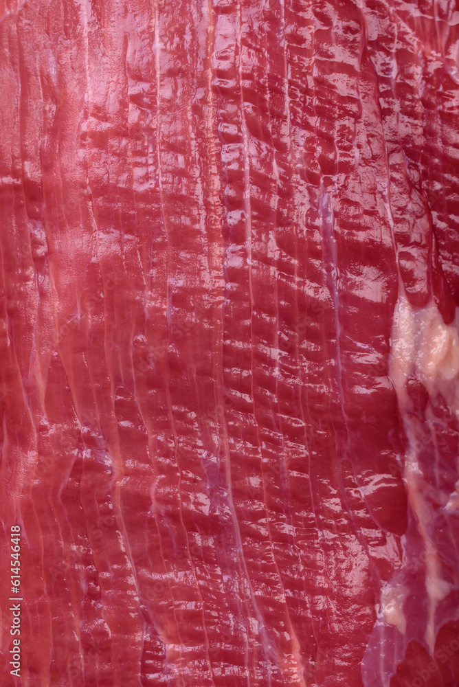 Naklejka premium Juicy raw beef with spices, salt and herbs on a dark concrete background