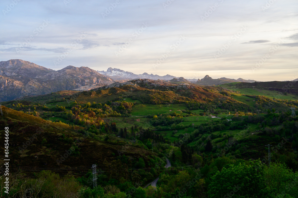 Travelling by car to mountain view points in Asturias, North of Spain, Picos de Europa mountain range Travelling by car to mountain view points in Asturias, North of Spain, Picos de Europa mountain range