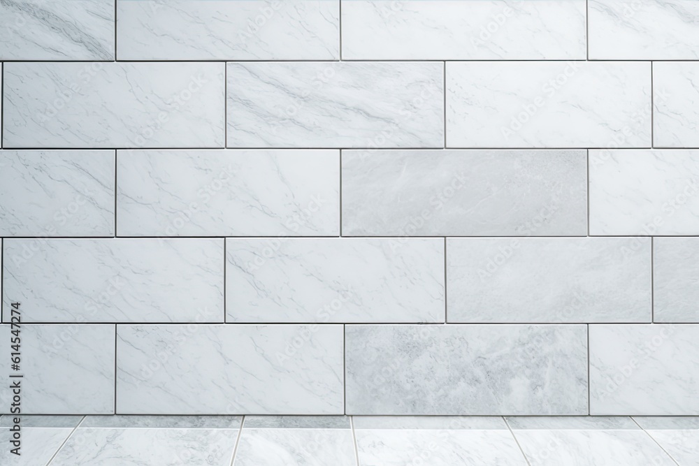 Fototapeta premium minimalist white interior with marble wall and floor tiles. Generative AI