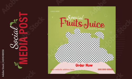 Healthy fruit juice social media post design vector template.