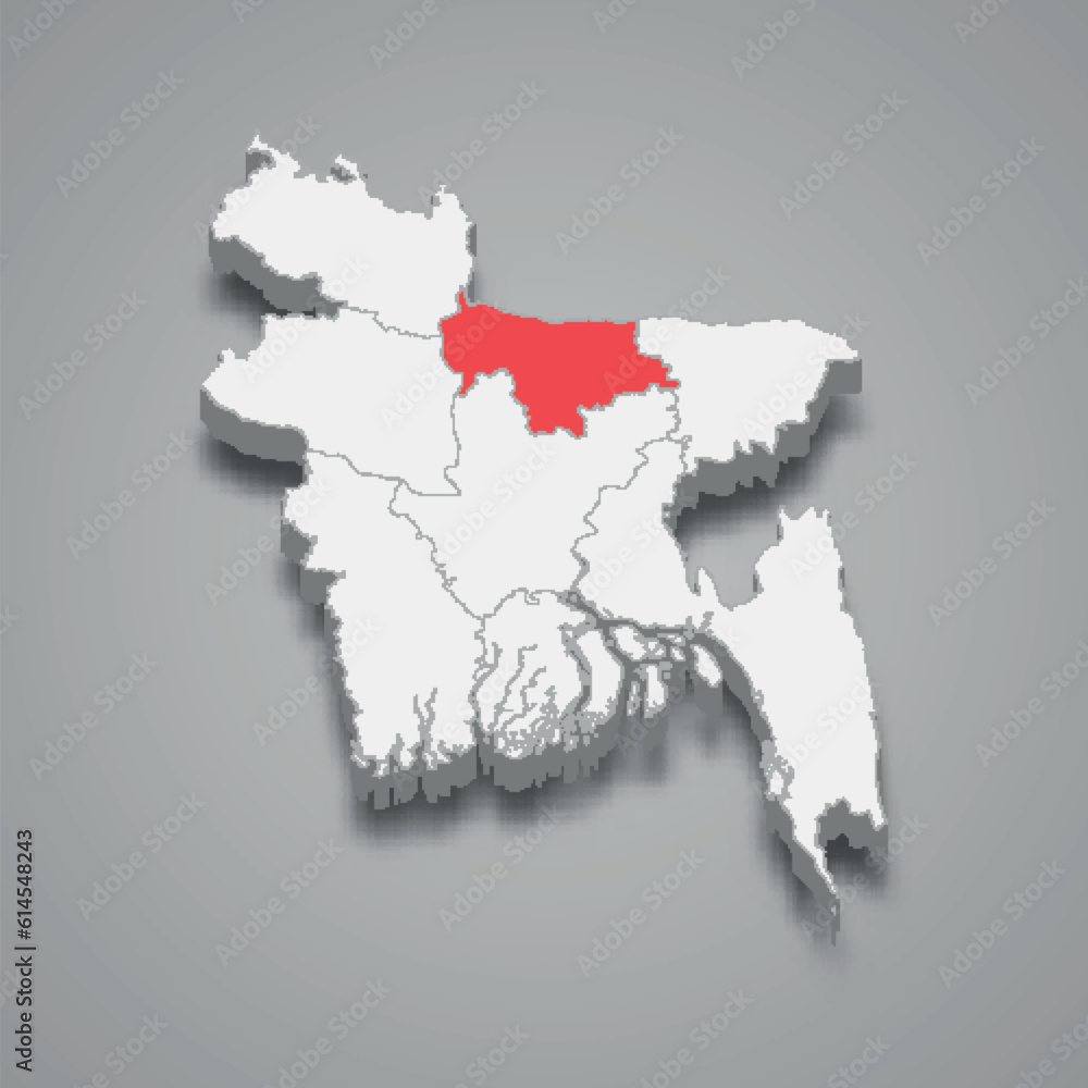 Mymensingh state location within Bangladesh 3d map