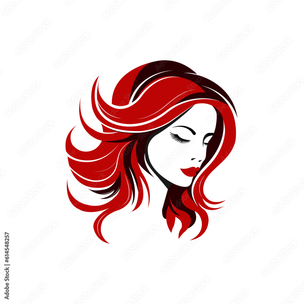 Beautiful face of a girl with closed eyes and red hair. Side view. Vector illustration. Beautiful face of a girl with closed eyes and red hair. Side view. Vector illustration.