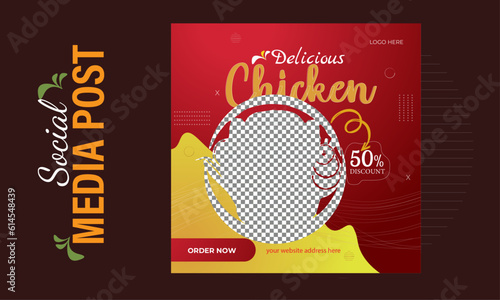 Food social media banner design template. chicken social media post Square size.