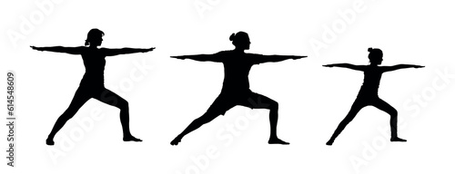 Family doing yoga together vector silhouette.