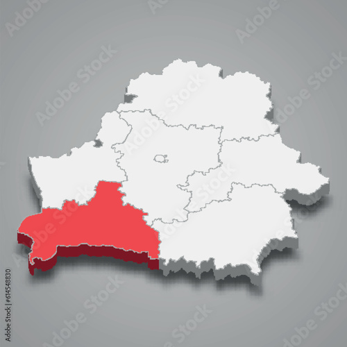 Brest oblast region location within Belarus 3d imap
