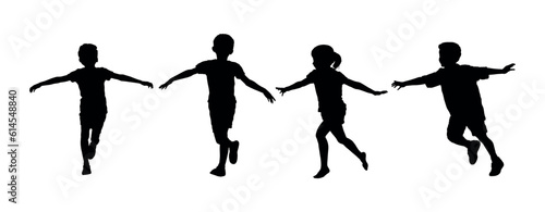 Kids running with open arms vector silhouette.
