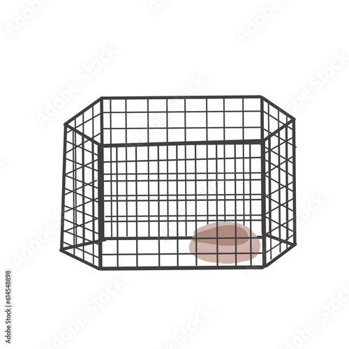 Vector illustration pet dog metall kennel in cartoon style