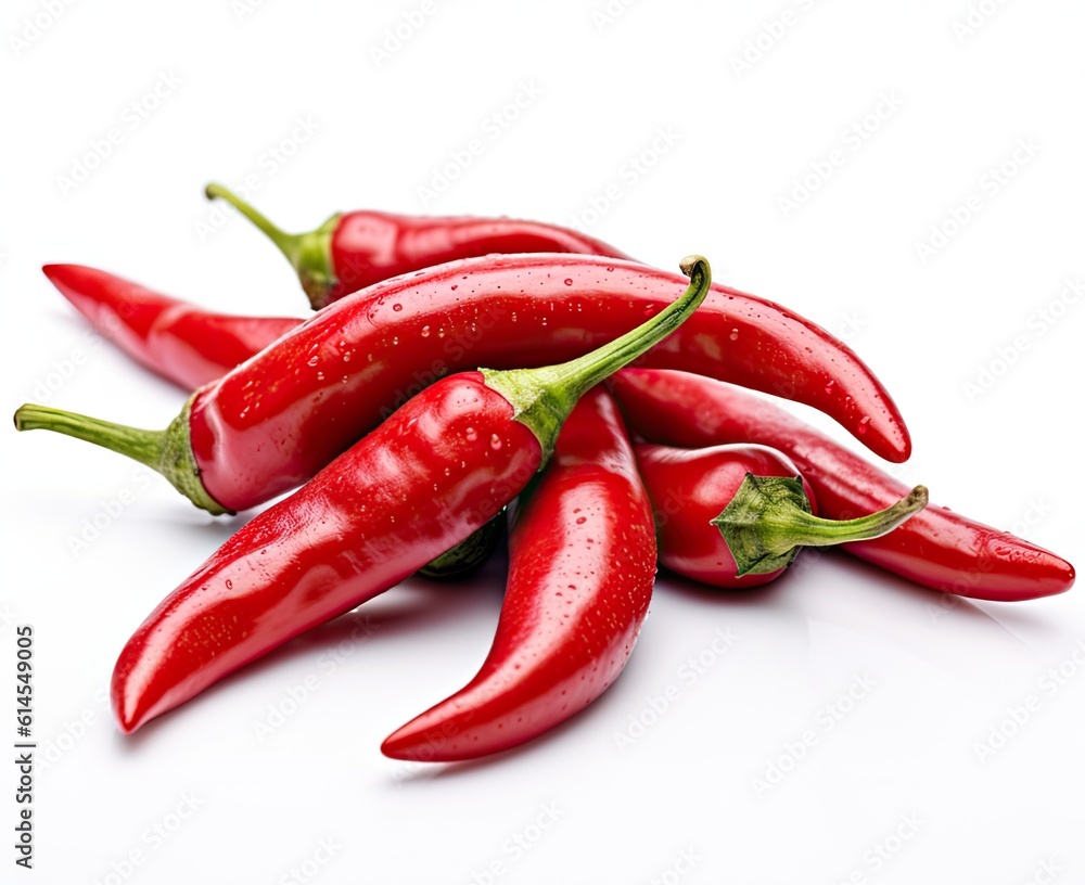 Red chilli peppers isolated against a white background. Created with Generative AI technology.