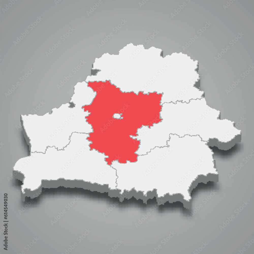 Fototapeta premium Minsk oblast region location within Belarus 3d imap