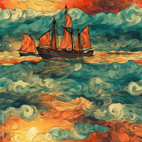 Sailcloth Sunset Symphony - Generative AI photo
