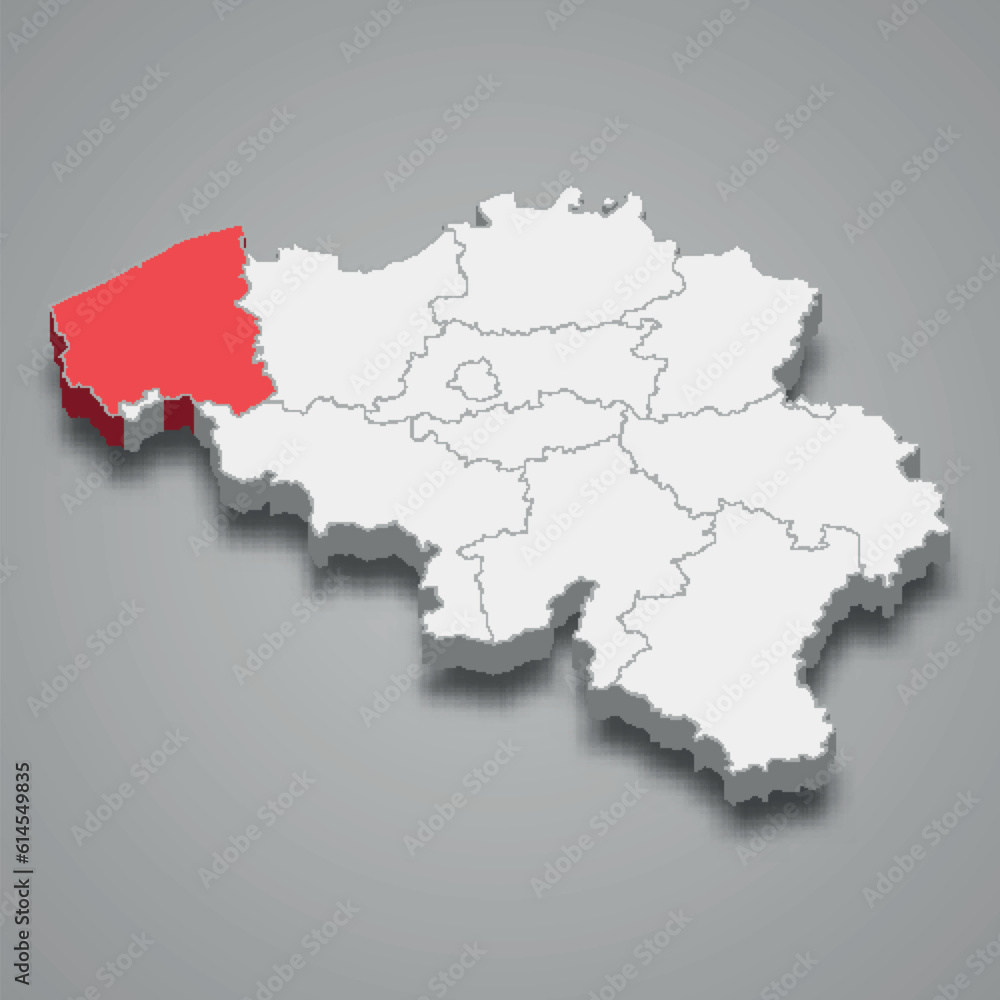 West Flanders state location within Belgium 3d map