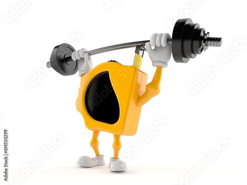 Measure tape character lifting heavy barbell