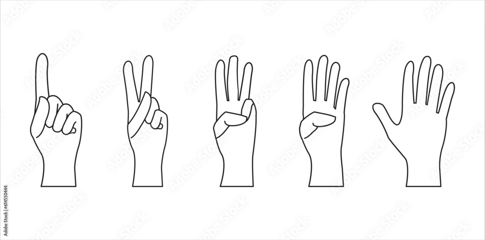 Hands counting icon, Set of hands showing different gestures silhouette human isolated on a transparant background. Vector flat illustration of count hands . Isolated flat vector illustration Hands counting icon, Set of hands showing different gestures silhouette human isolated on a transparant background. Vector flat illustration of count hands . Isolated flat vector illustration
