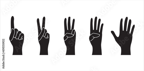 Set of hands showing different gestures silhouette human isolated on a white background. Vector flat illustration of count hands . Isolated flat vector illustration.