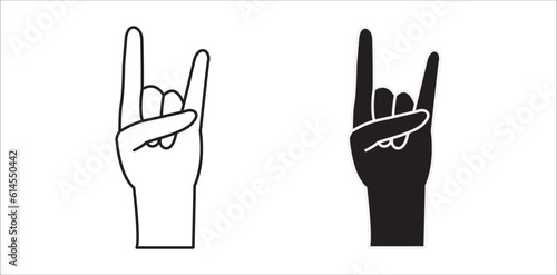 Black and white rock on gesture symbol. Heavy metal hand and was famous around the world gesture vector illustration,  isolated on a transparant background.
