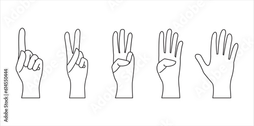 Hands counting icon, Set of hands showing different gestures silhouette human isolated on a transparant background. Vector flat illustration of count hands . Isolated flat vector illustration