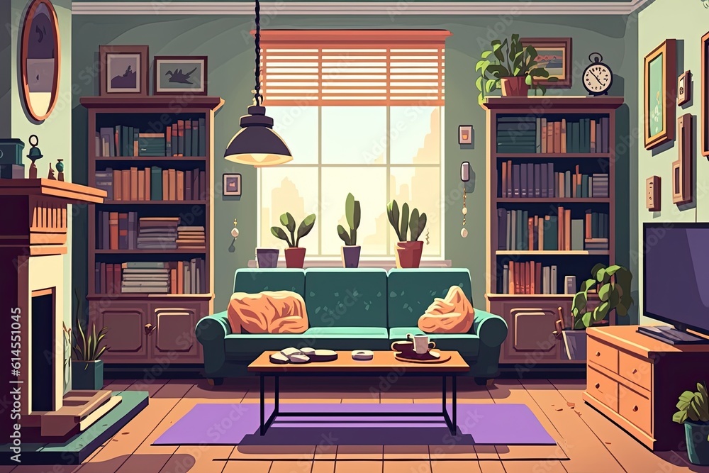 cozy living room with modern furniture and entertainment center. Generative AI cozy living room with modern furniture and entertainment center. Generative AI