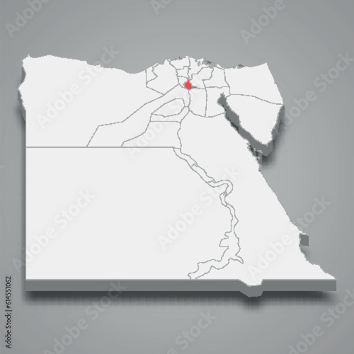 Qalyubia region location within Egypt 3d map photo