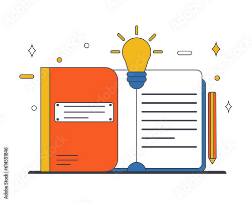 Creative writing concept, education book, diary references. Vector illustration