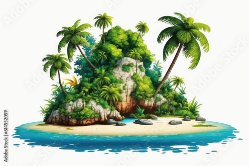 Tropical Island with Palm Trees on a White Background. Generative AI
